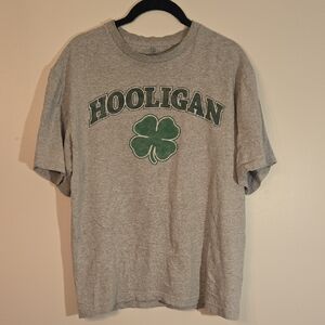 Gray Hooligan T-Shirt with Green Shamrock